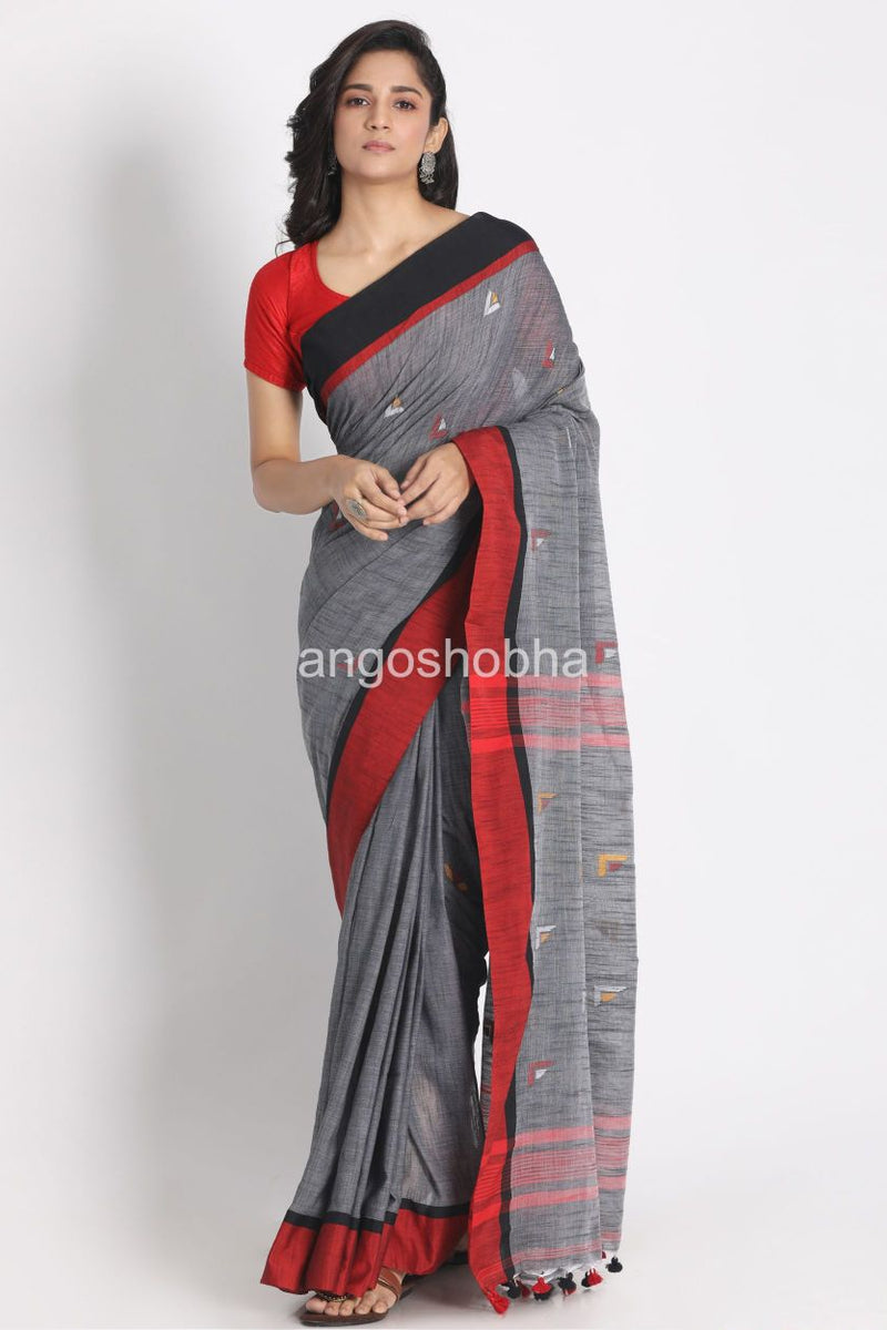 Grey Cotton Handloom Tangail Saree
