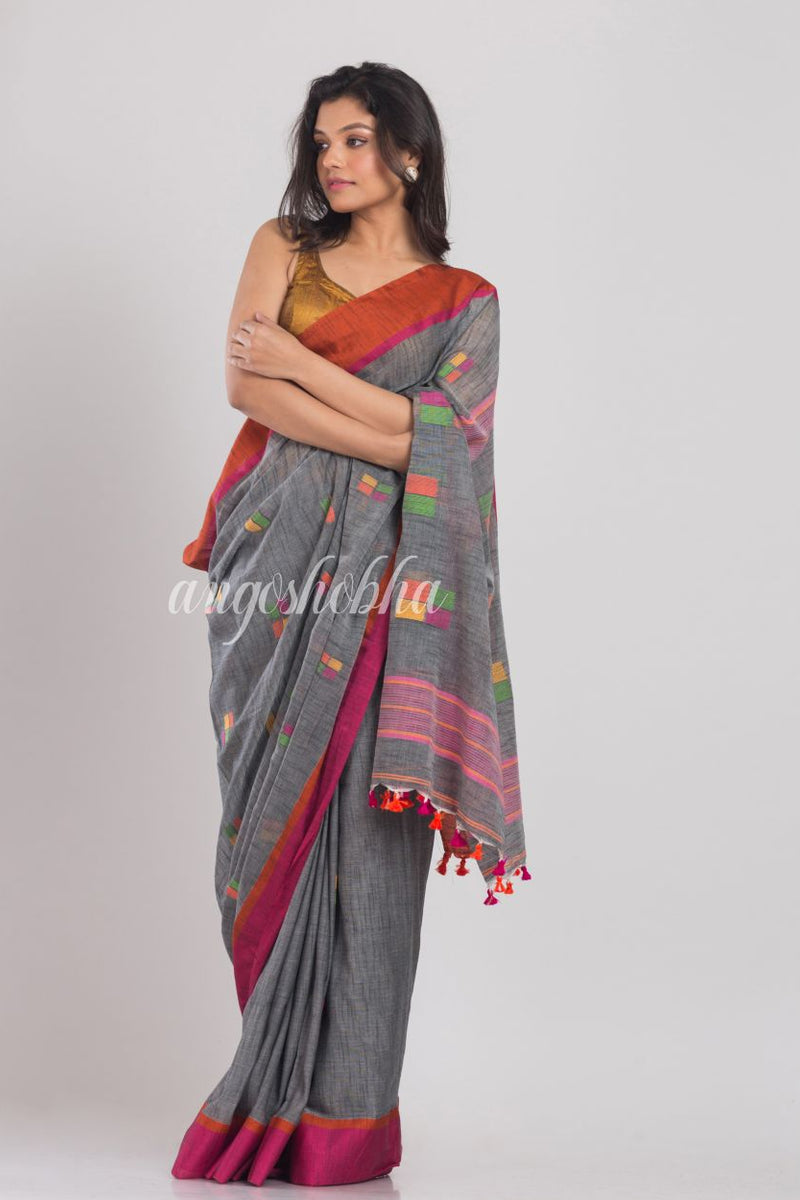 Grey Cotton Jamdani Saree