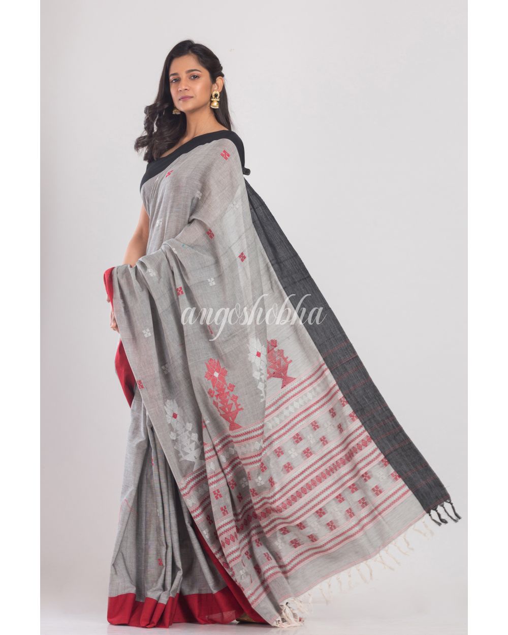 Grey Handloom Cotton Saree angoshobha