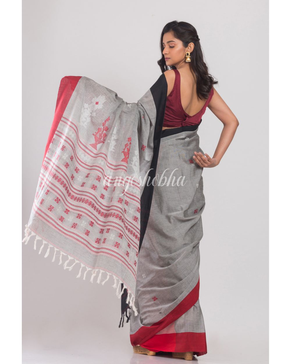 Grey Handloom Cotton Saree angoshobha