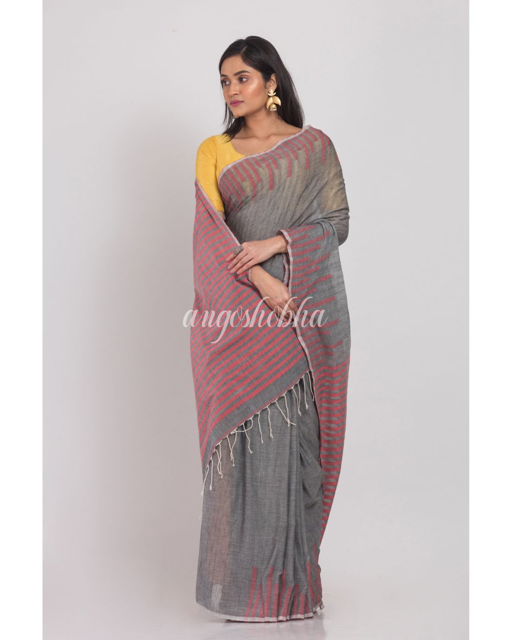 Grey Handloom Cotton Saree angoshobha