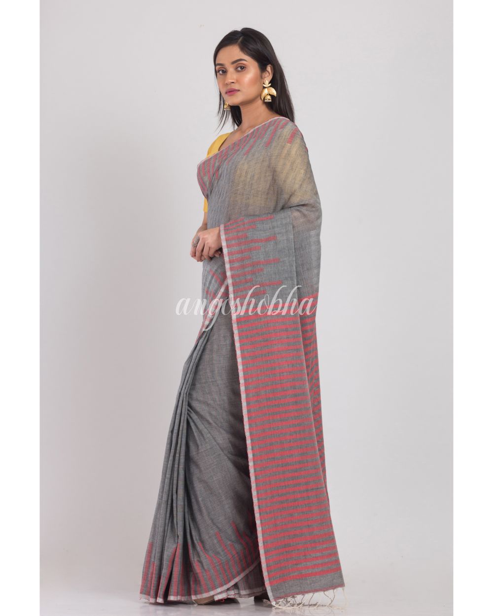 Grey Handloom Cotton Saree angoshobha