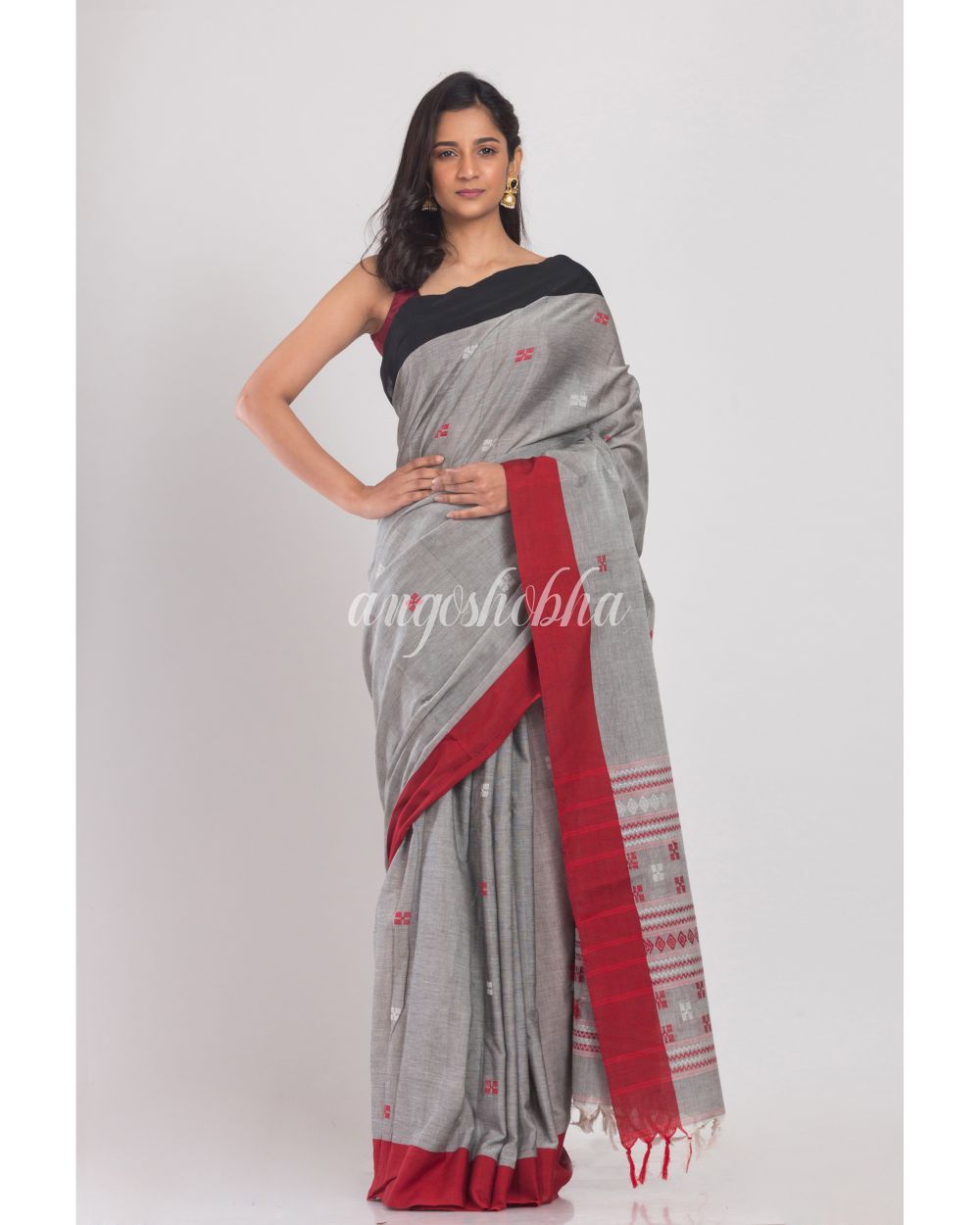 Grey Handloom Cotton Saree angoshobha