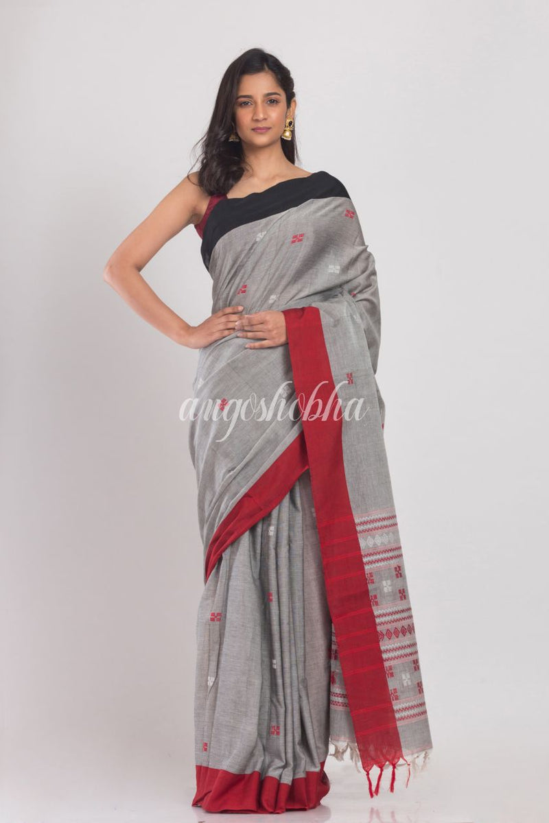 Grey Handloom Cotton Saree