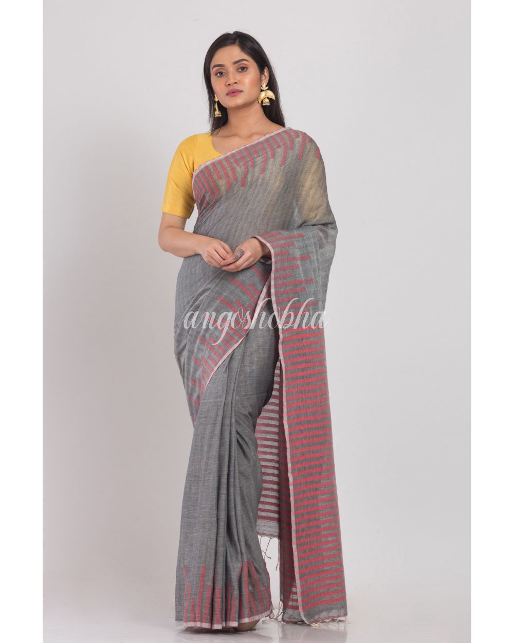 Grey Handloom Cotton Saree angoshobha