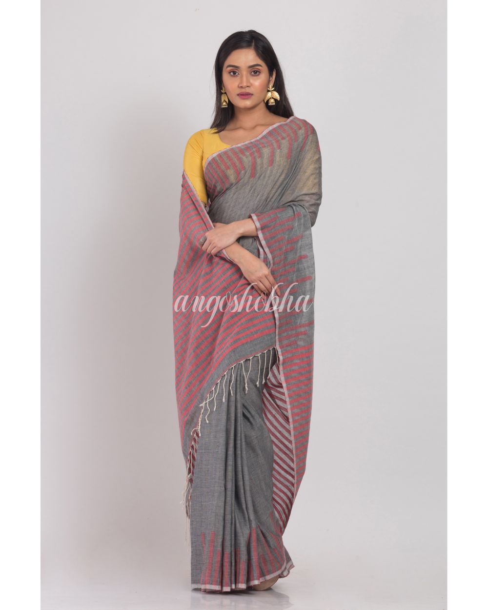 Grey Handloom Cotton Saree angoshobha