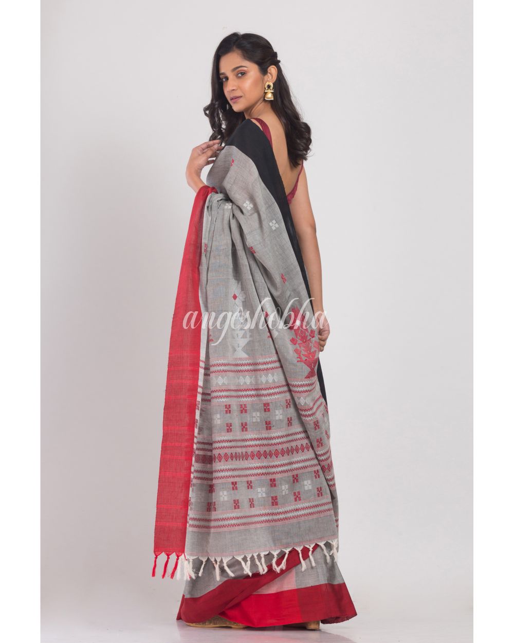 Grey Handloom Cotton Saree angoshobha