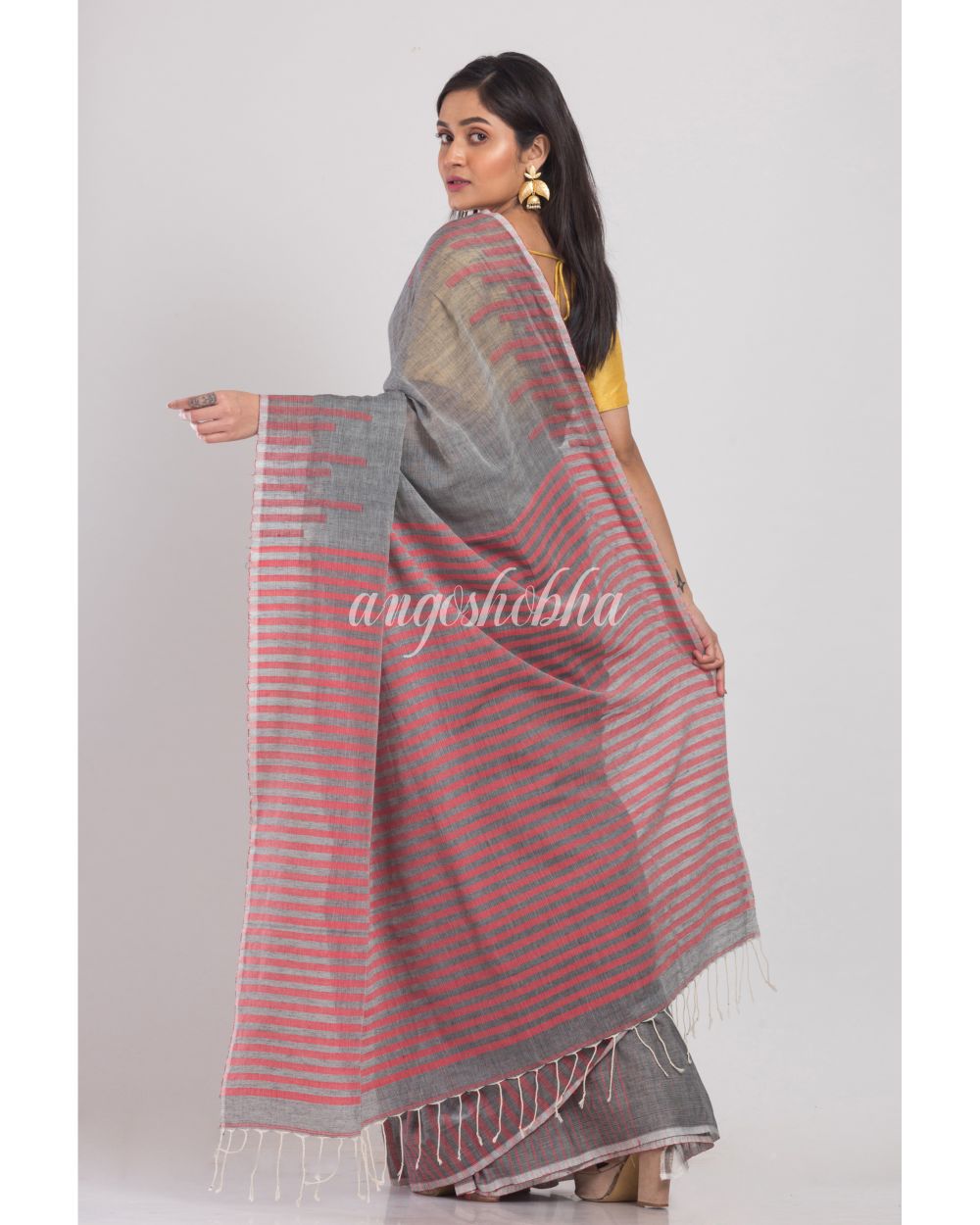 Grey Handloom Cotton Saree angoshobha