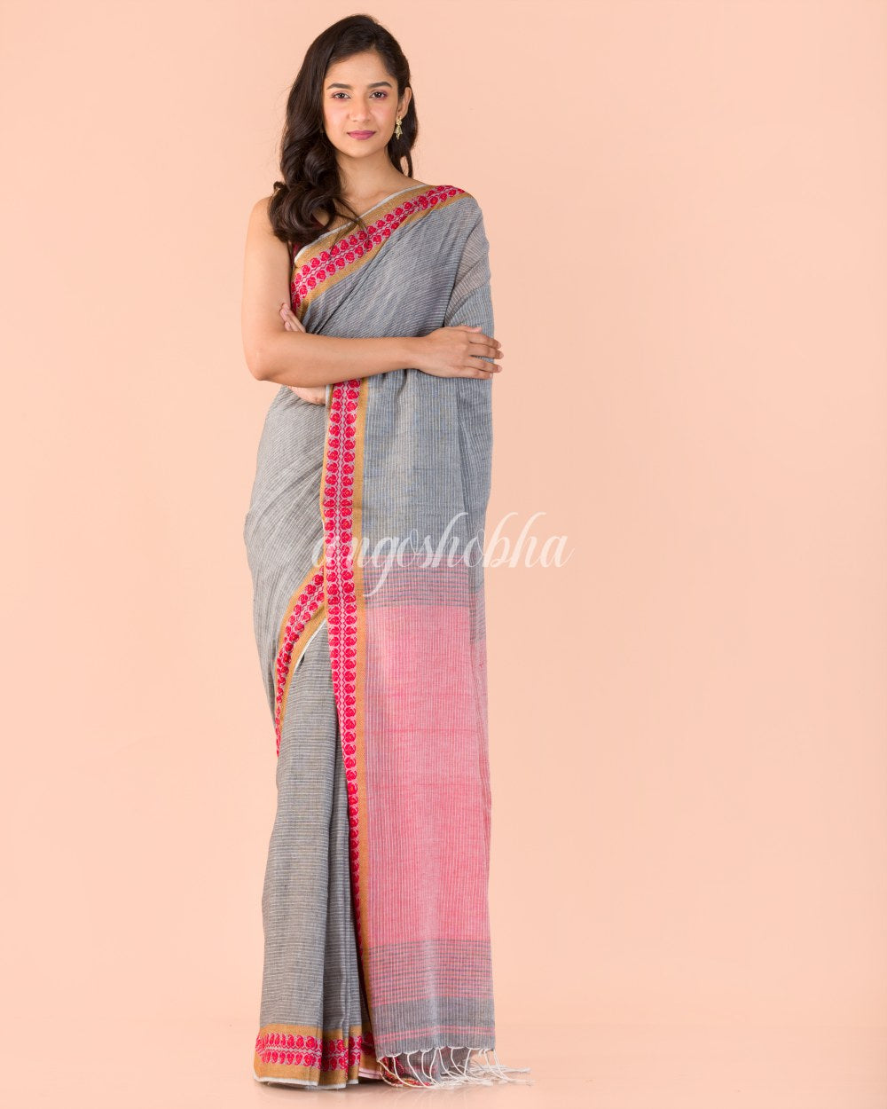 Grey Handwoven Cotton Saree angoshobha