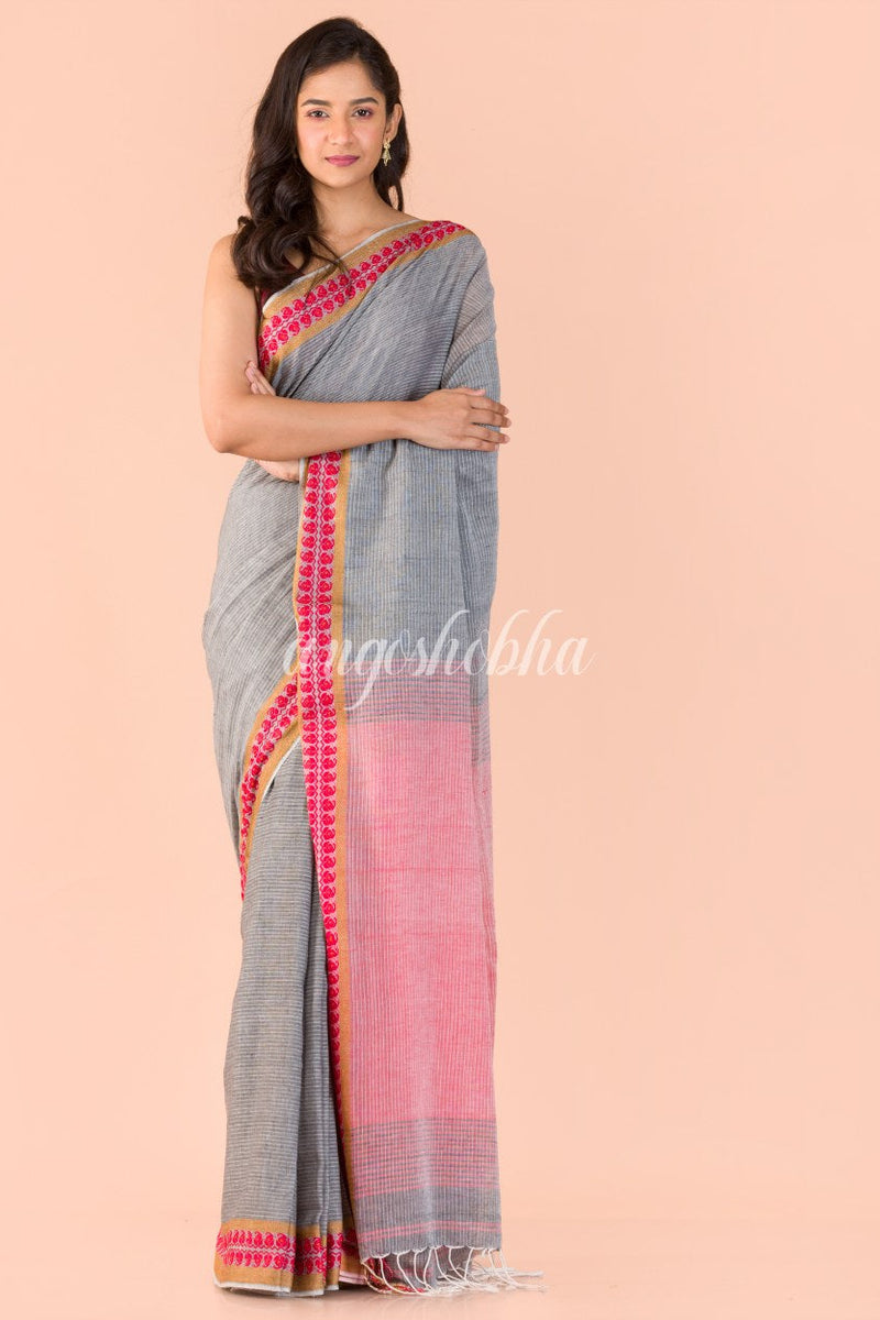 Grey Handwoven Cotton Saree