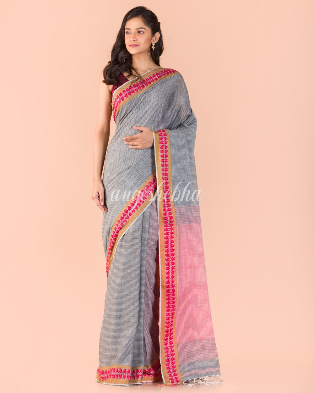 Grey Handwoven Cotton Saree angoshobha