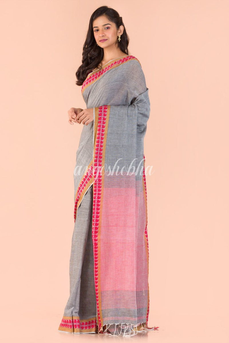 Grey Handwoven Cotton Saree