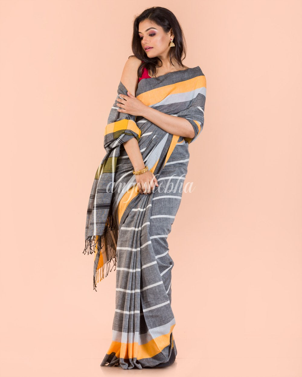 Grey Handwoven Cotton Saree angoshobha