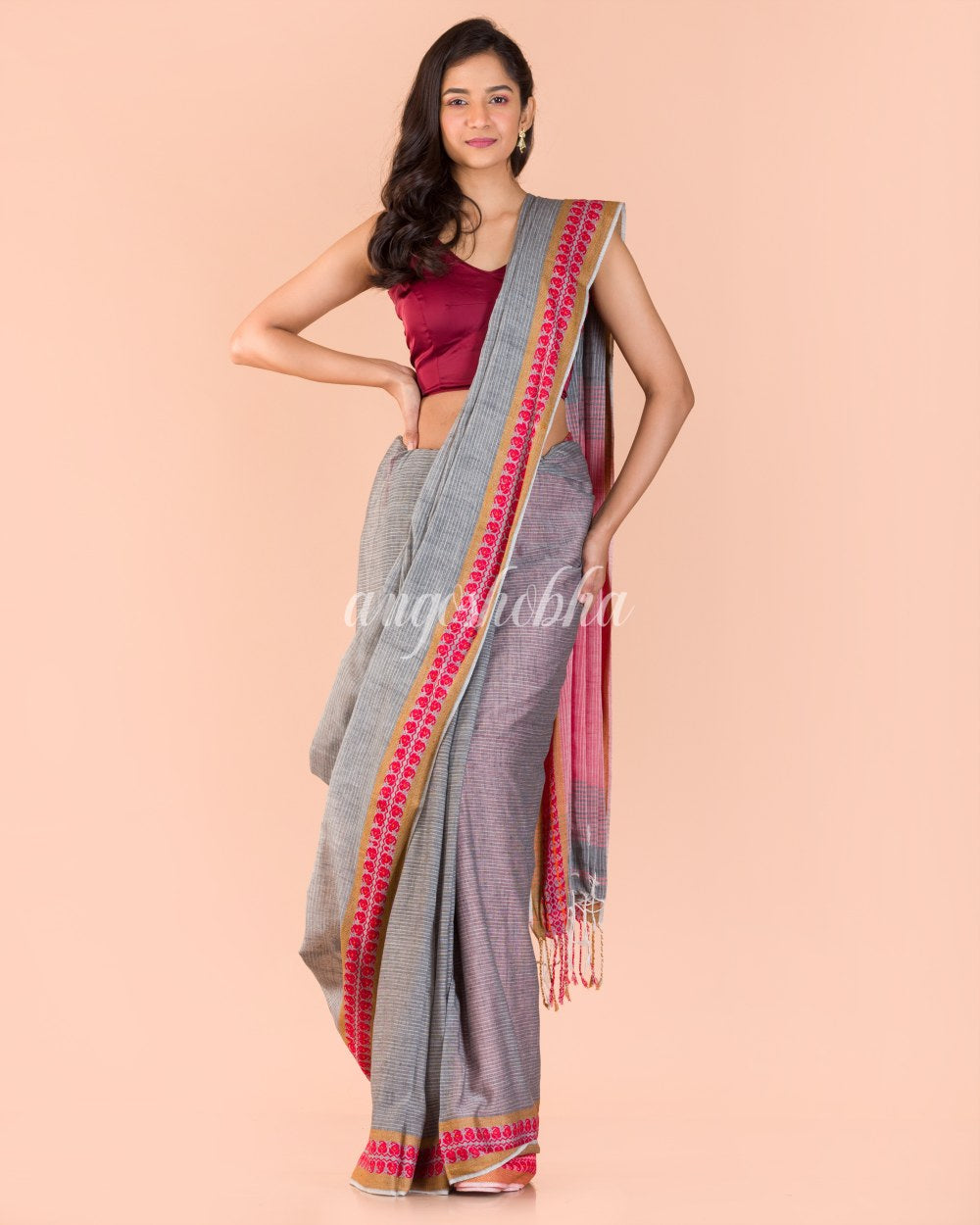 Grey Handwoven Cotton Saree angoshobha