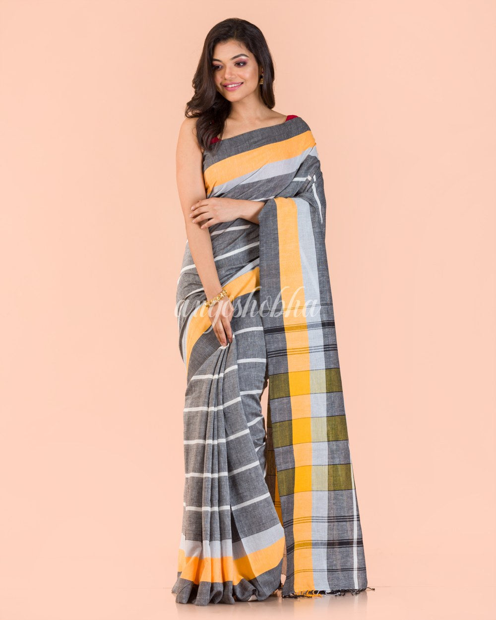 Grey Handwoven Cotton Saree angoshobha