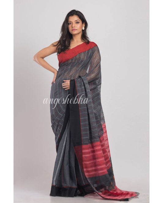 Grey Handwoven Cotton Silk Saree angoshobha