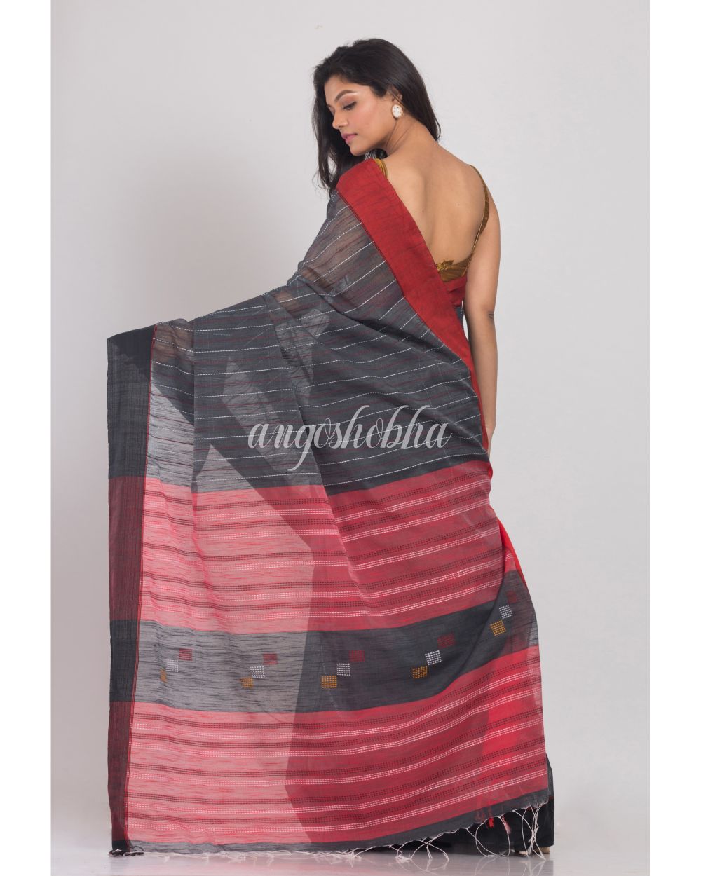 Grey Handwoven Cotton Silk Saree angoshobha