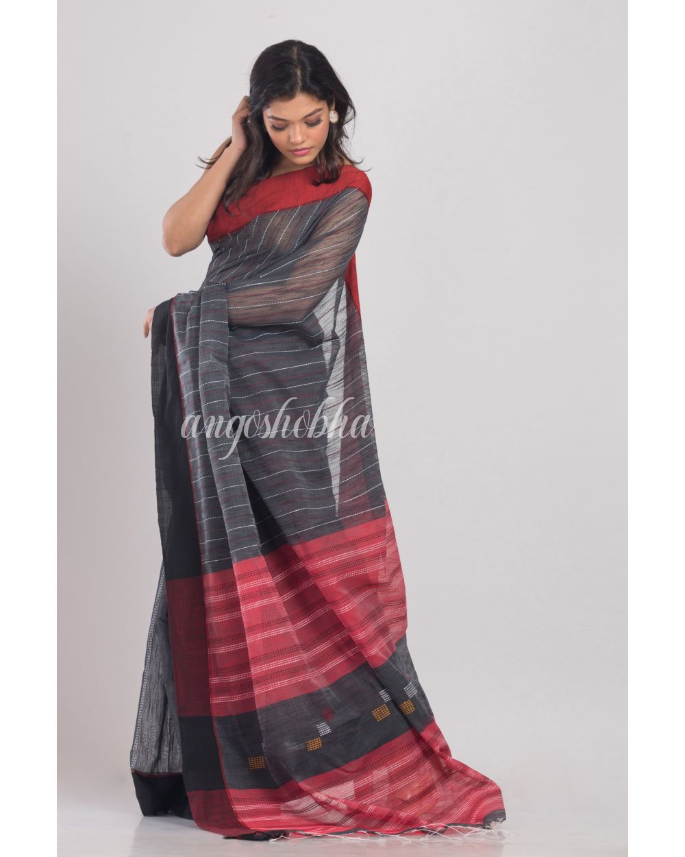 Grey Handwoven Cotton Silk Saree angoshobha