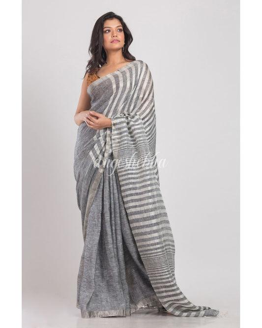 Grey Handwoven Linen Saree angoshobha