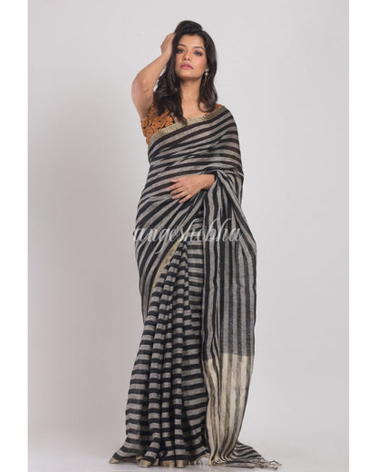 Grey Handwoven Linen Saree angoshobha