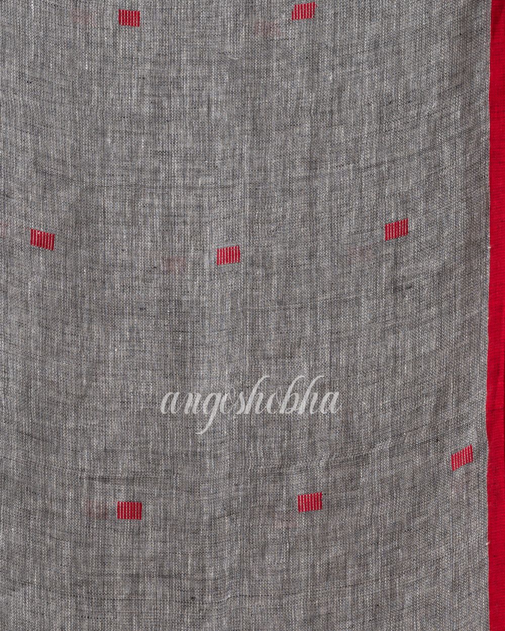 Grey Traditional Handloom Linen Jamdani Saree angoshobha