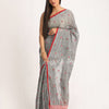 Grey Traditional Handloom Linen Jamdani Saree angoshobha