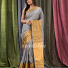 Grey Traditional Handloom Linen Saree angoshobha