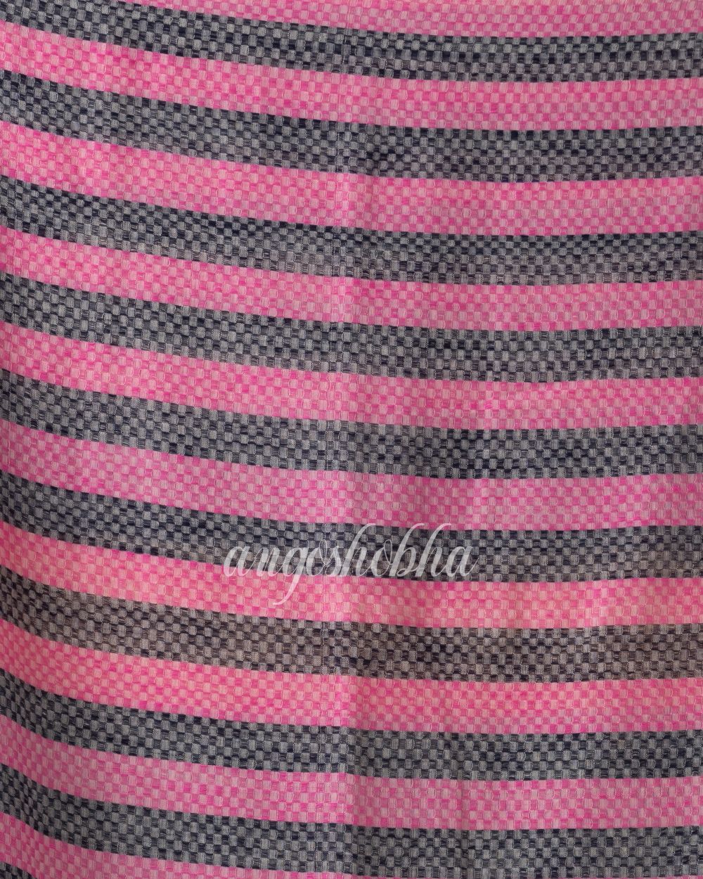 Handloom Cotton Saree In Lemon Teal Blue Stripes angoshobha