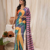 Handloom Cotton Saree In Lemon Teal Blue Stripes angoshobha