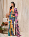 Handloom Cotton Saree In Lemon Teal Blue Stripes