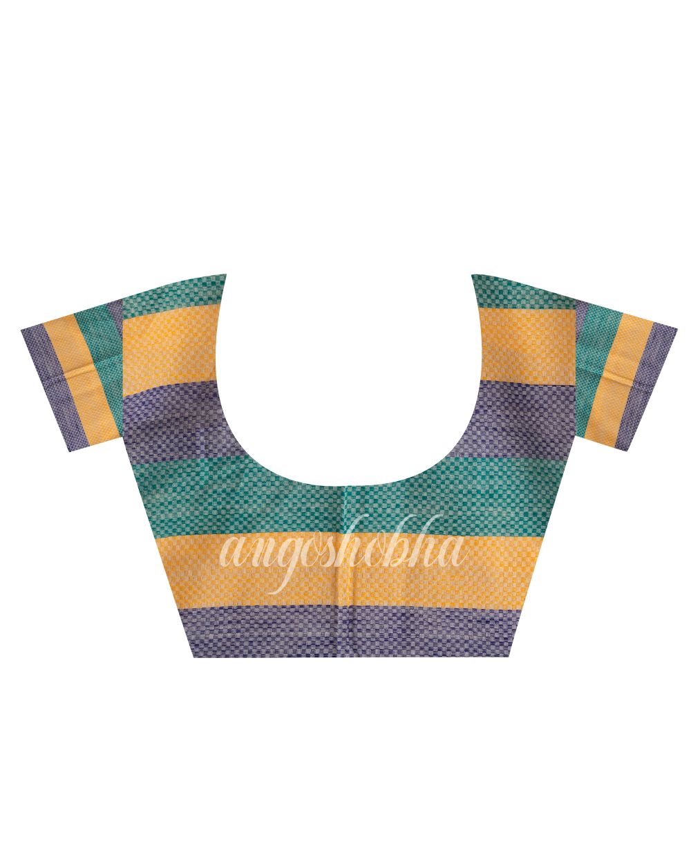 Handloom Cotton Saree In Lemon Teal Blue Stripes angoshobha