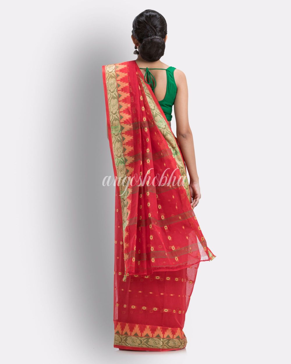 Handloom Pure Cotton Tant Saree in Maroon angoshobha