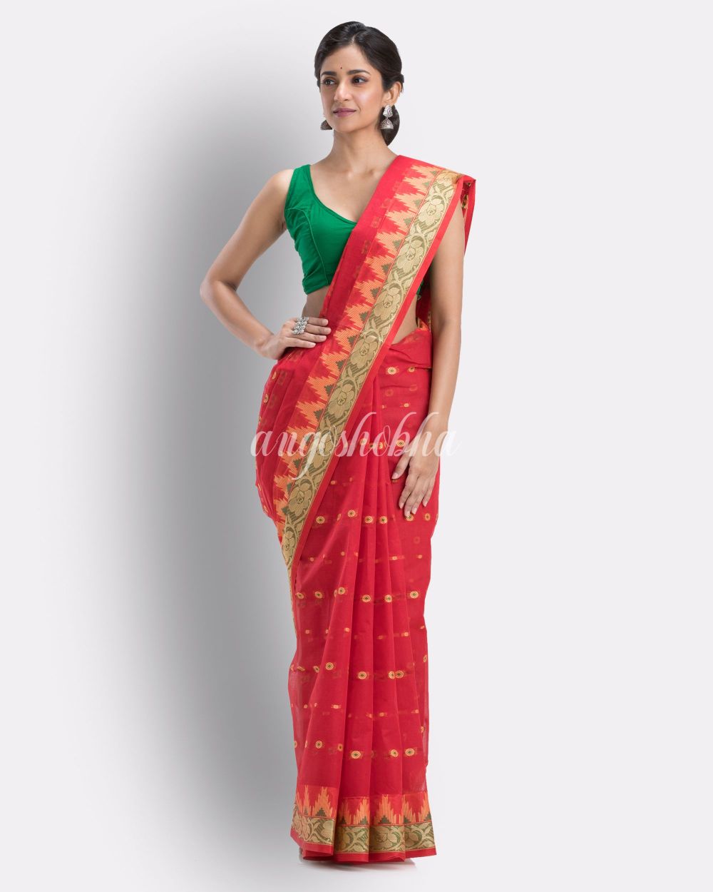 Handloom Pure Cotton Tant Saree in Maroon angoshobha