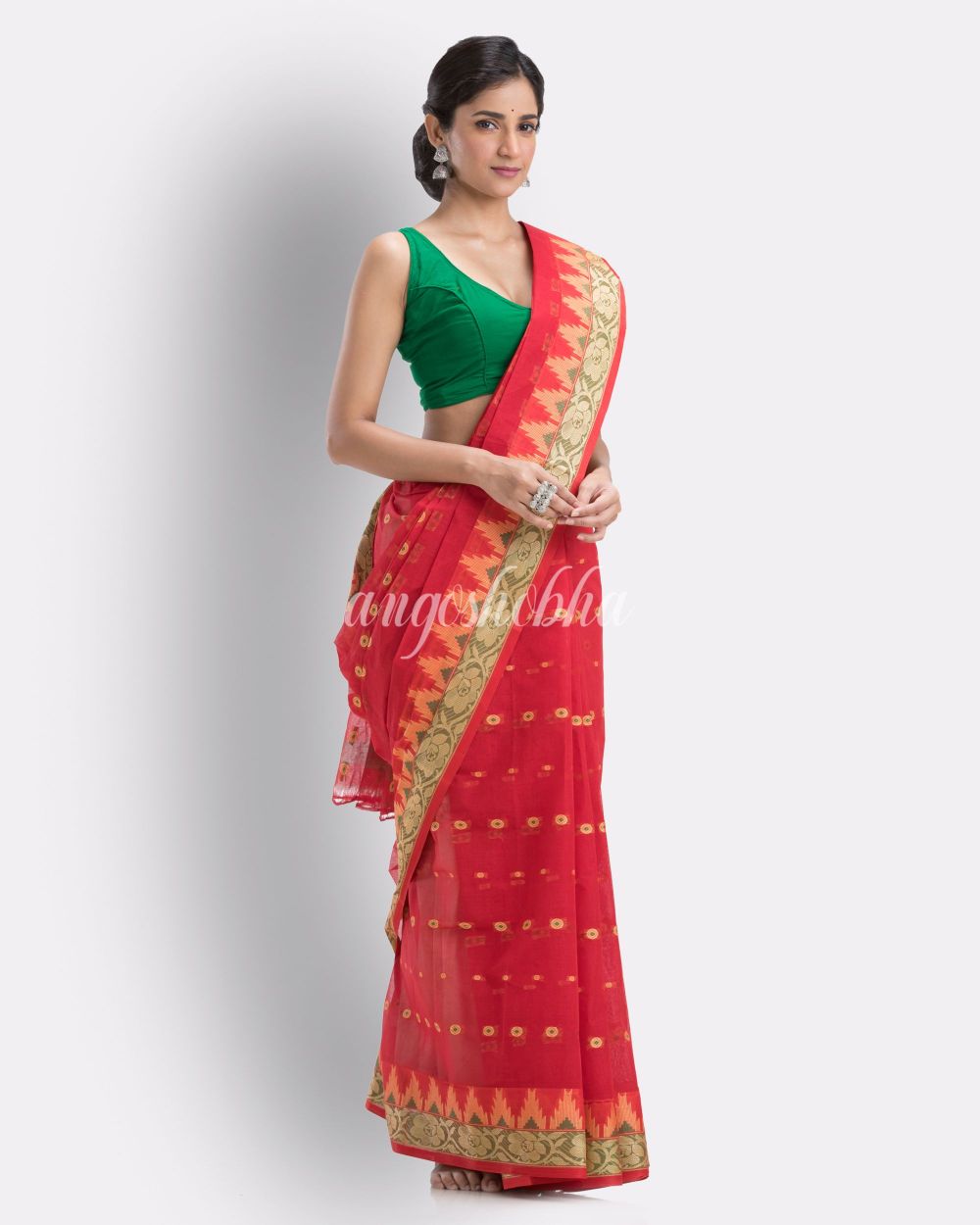 Handloom Pure Cotton Tant Saree in Maroon angoshobha