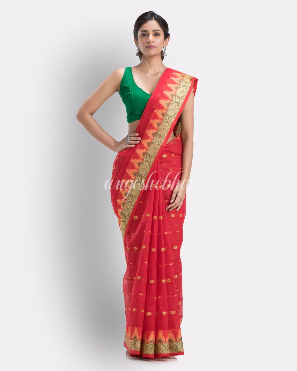 Handloom Pure Cotton Tant Saree in Maroon angoshobha