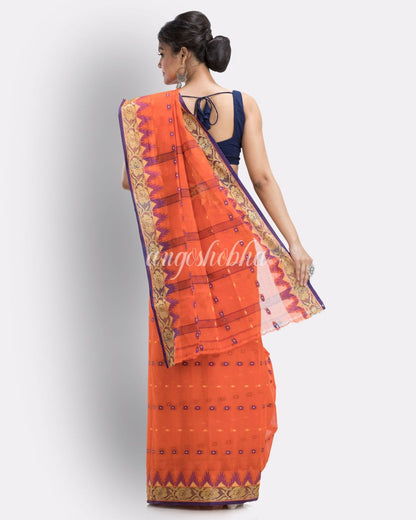 Handloom Pure Cotton Tant Saree in Orange angoshobha