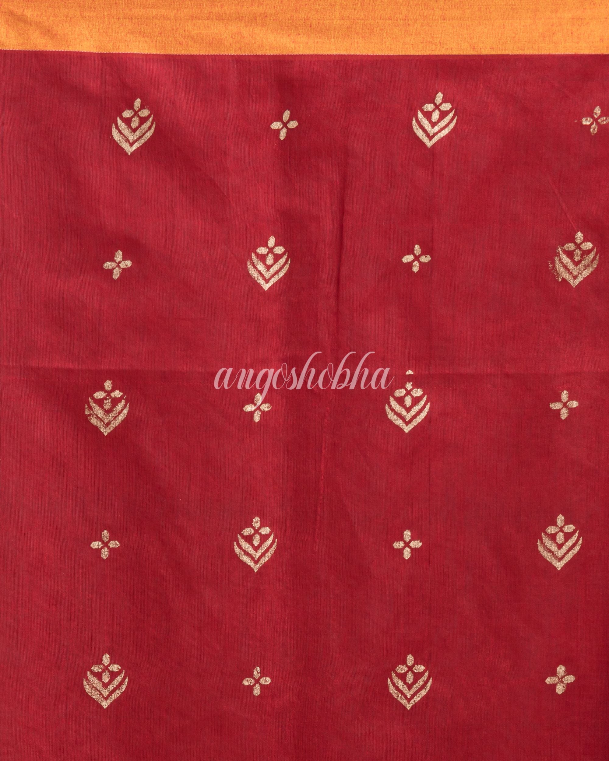 Handwoven Printed Festive Cotton Blend Saree (Blue Red) angoshobha