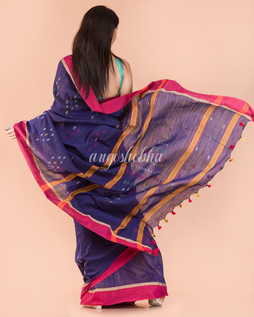 Indigo Cotton Jamdani Saree angoshobha