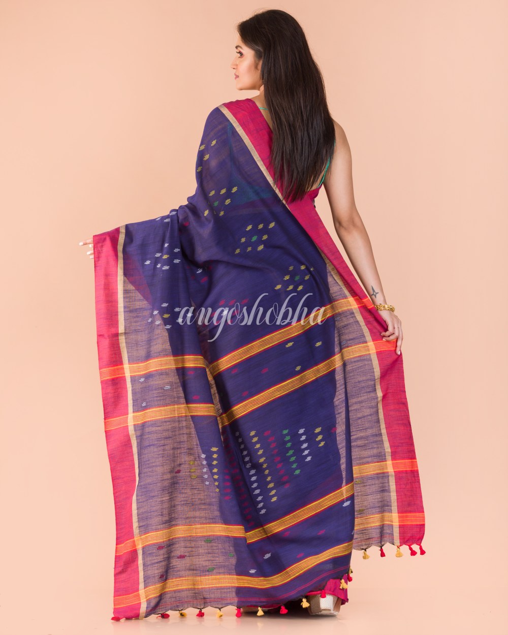 Indigo Cotton Jamdani Saree angoshobha