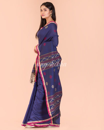 Indigo Cotton Jamdani Saree angoshobha