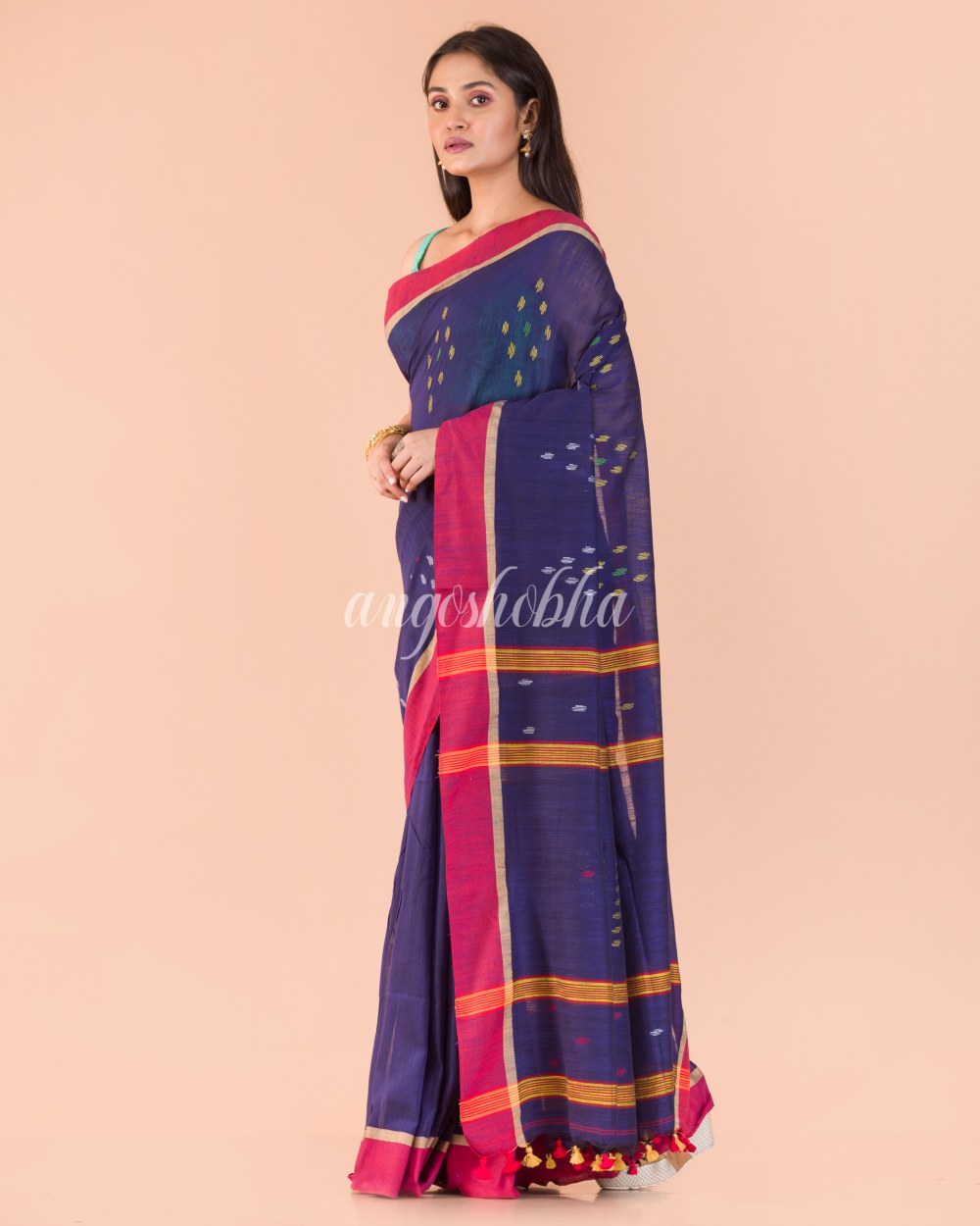 Indigo Cotton Jamdani Saree angoshobha