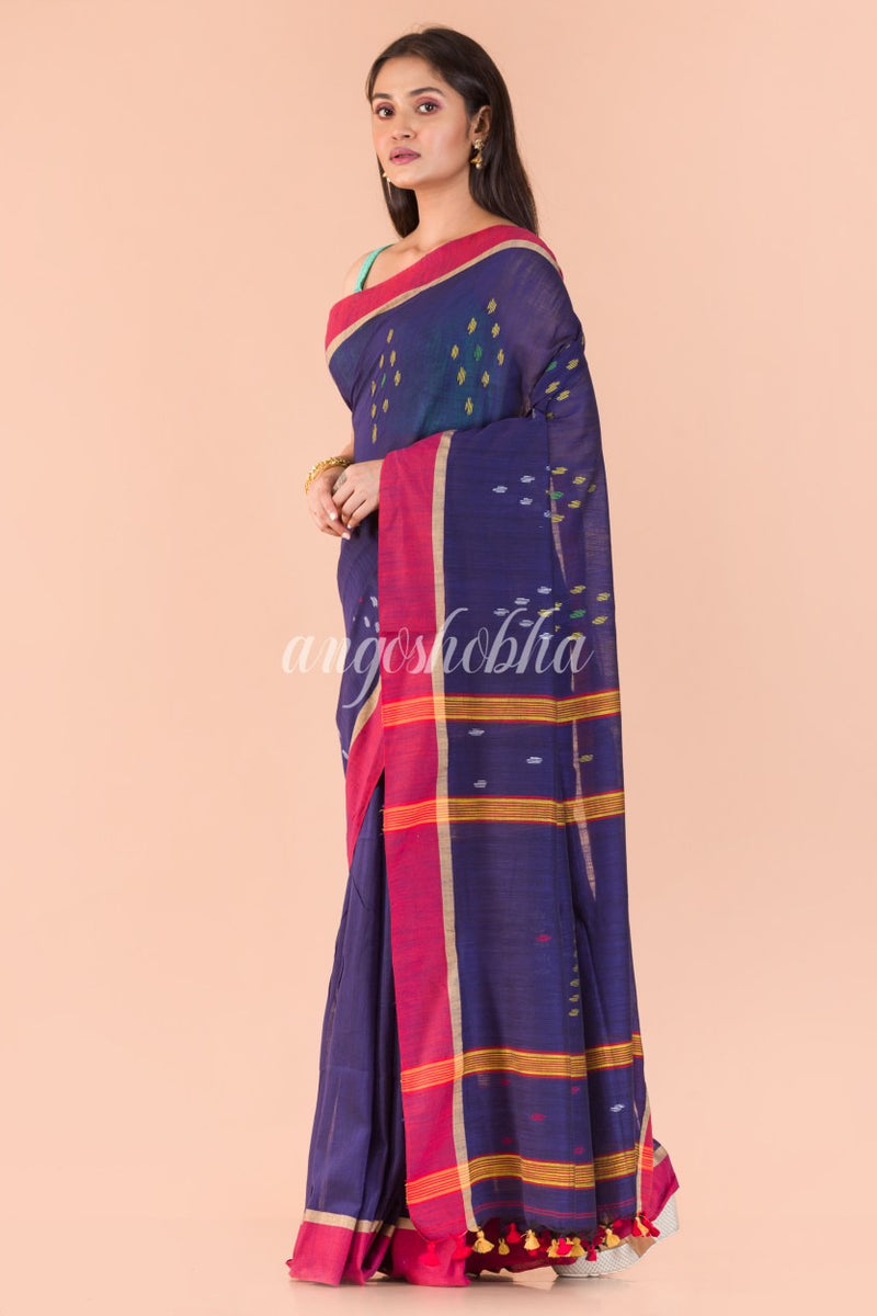 Indigo Cotton Jamdani Saree