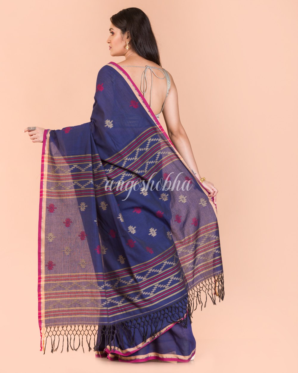 Indigo Cotton Jamdani Saree angoshobha