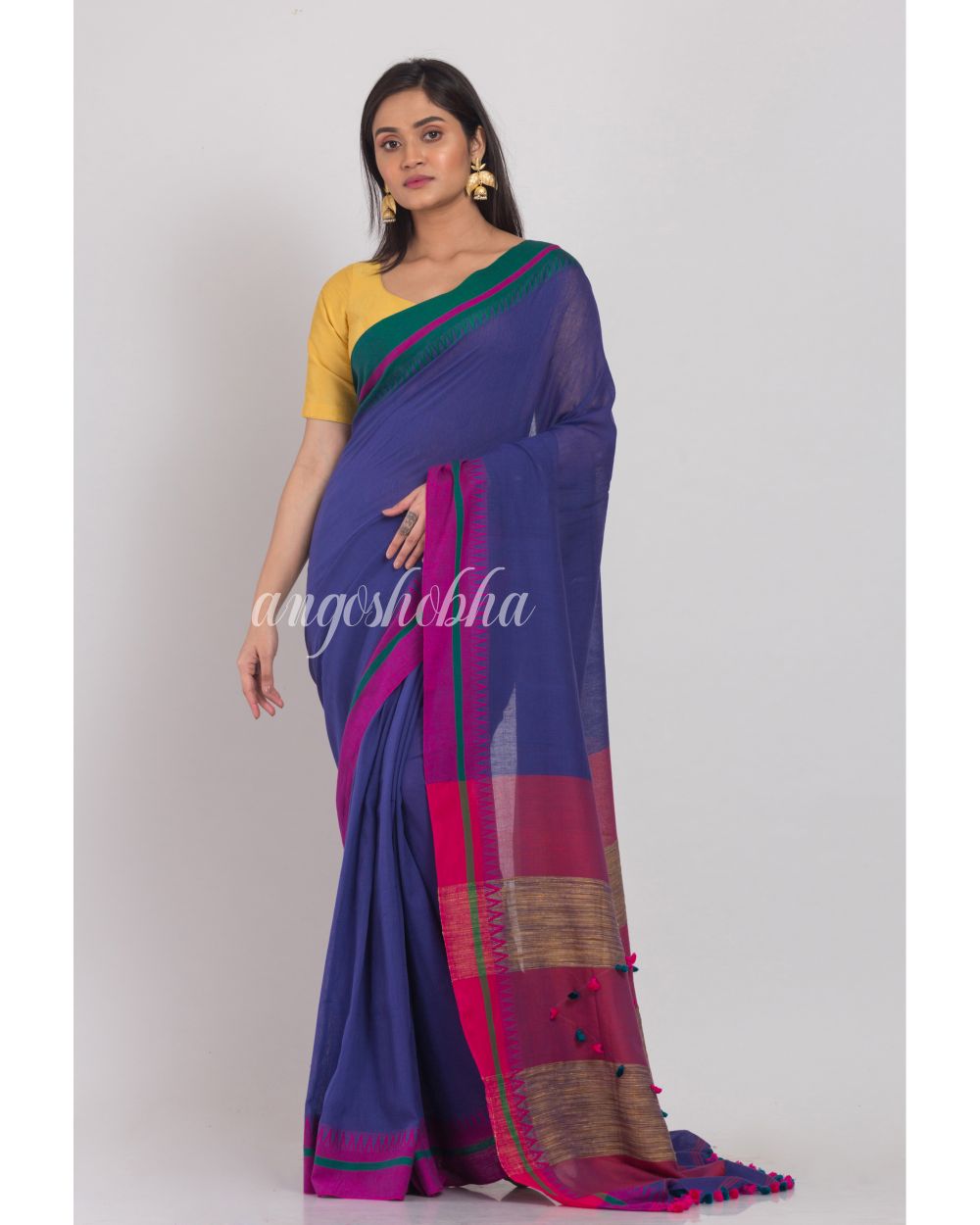 Indigo Handloom Cotton Saree angoshobha
