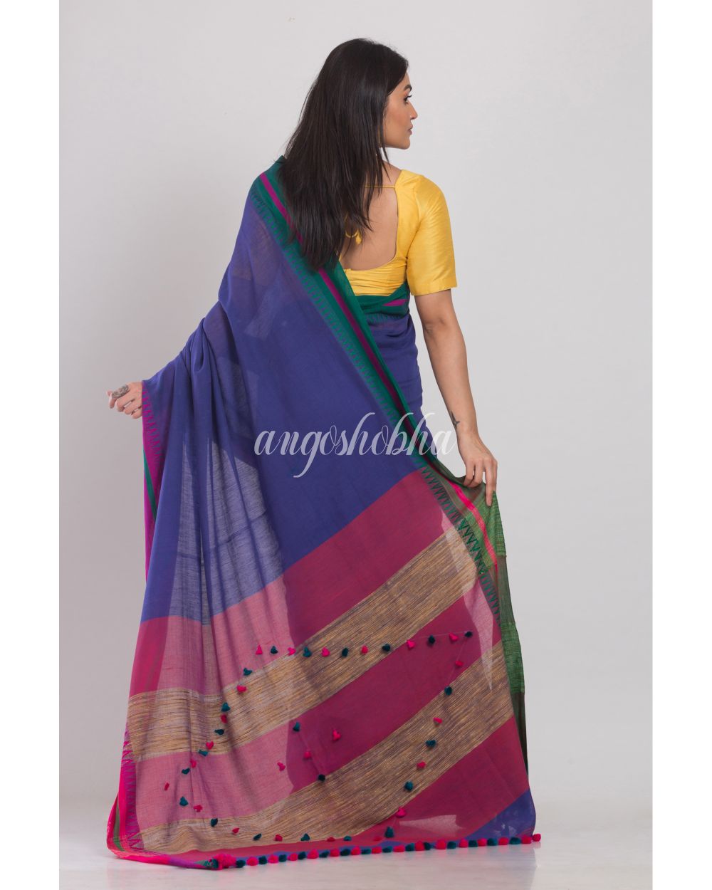 Indigo Handloom Cotton Saree angoshobha