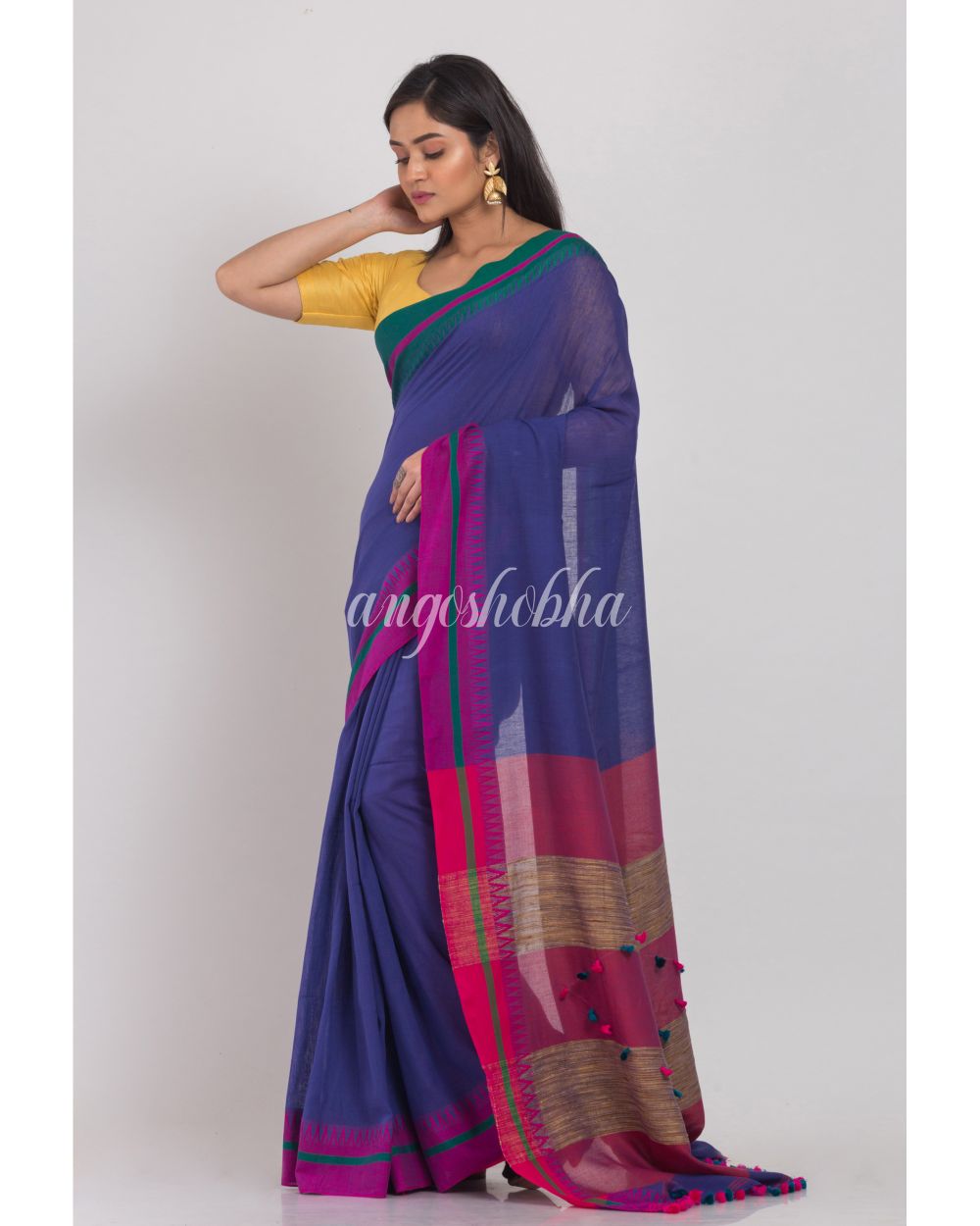 Indigo Handloom Cotton Saree angoshobha