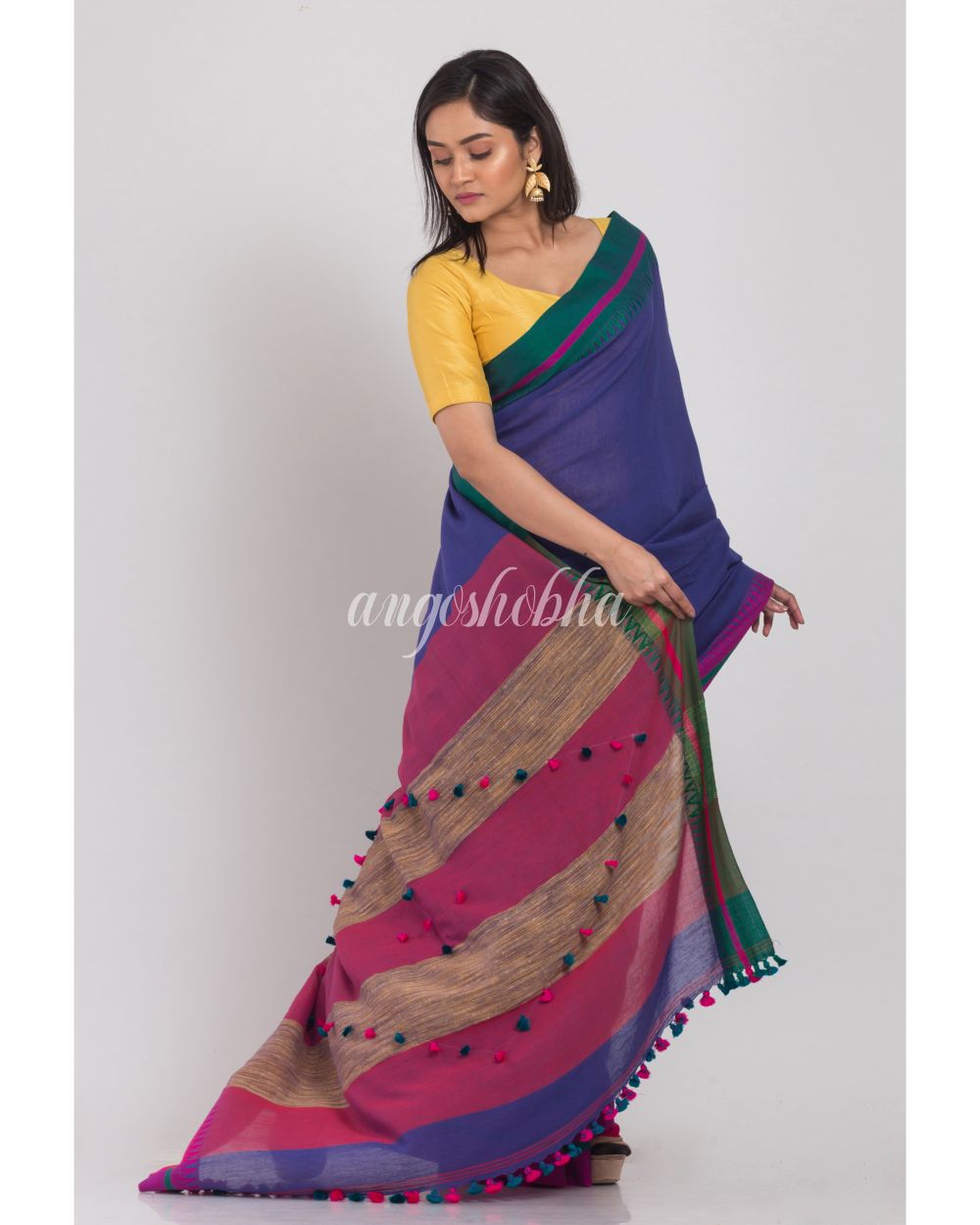 Indigo Handloom Cotton Saree angoshobha