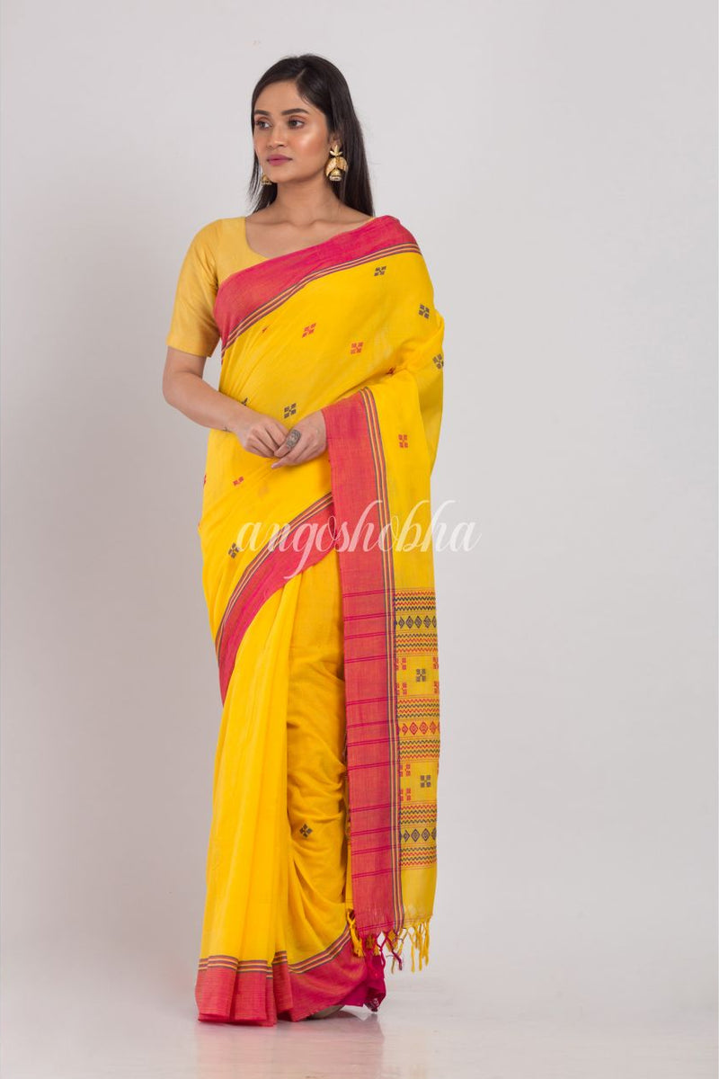Cotton Yellow Handloom Saree