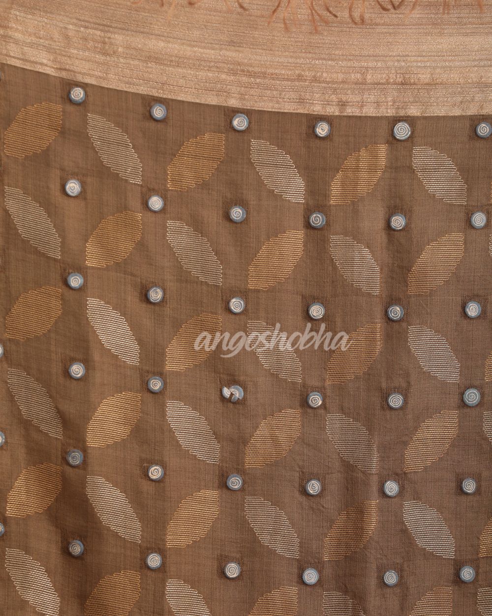 Khaki Matka Silk Handloom Traditional Sequin Jamdani Saree angoshobha