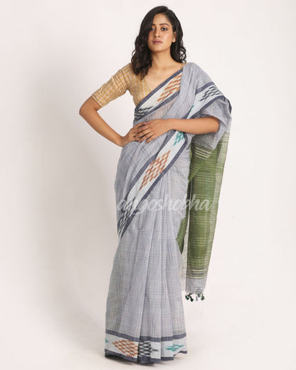 Kotki Border Sky Blue Cotton Blend Handloom Saree angoshobha